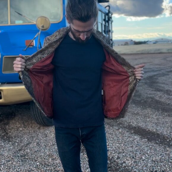 70s Vintage Gold Paisley Coat Unisex Chetta B Evening - Picture 9 of 14